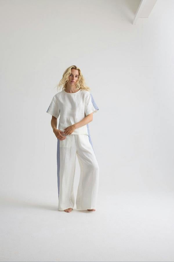 Pretty You London Relaxed Striped Linen Resort Set In Coconut Milk