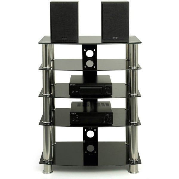 Centurion Supports Galago 5-Shelf Premium Black Glass with Silver Legs AV Rack