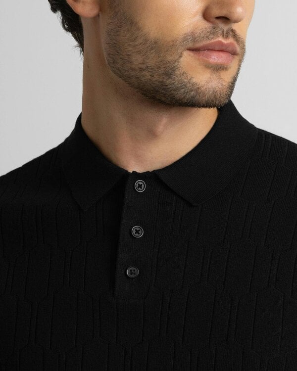 Steel & Jelly Tarvin - Geo Texture Knitted Polo Shirt