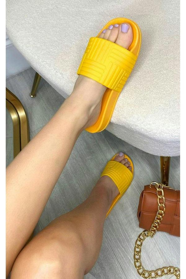 Rhian Faux Leather Slip On Sliders - Orange
