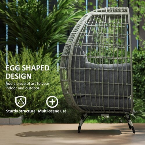 Wyld Haus Tomova Grey Rattan Rope Grey Egg Chair with Cushions And Matching Pillows