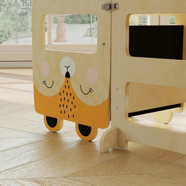 Toddler Step Stool, Standing Tower with Chalkboard, 3-in-1 Fox-Shaped Step Stool for Kitchen Counter, Natural