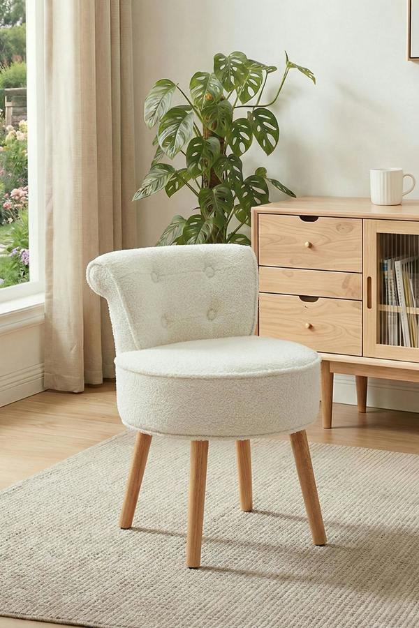 Teddy Fleece Upholstered Vanity Stool