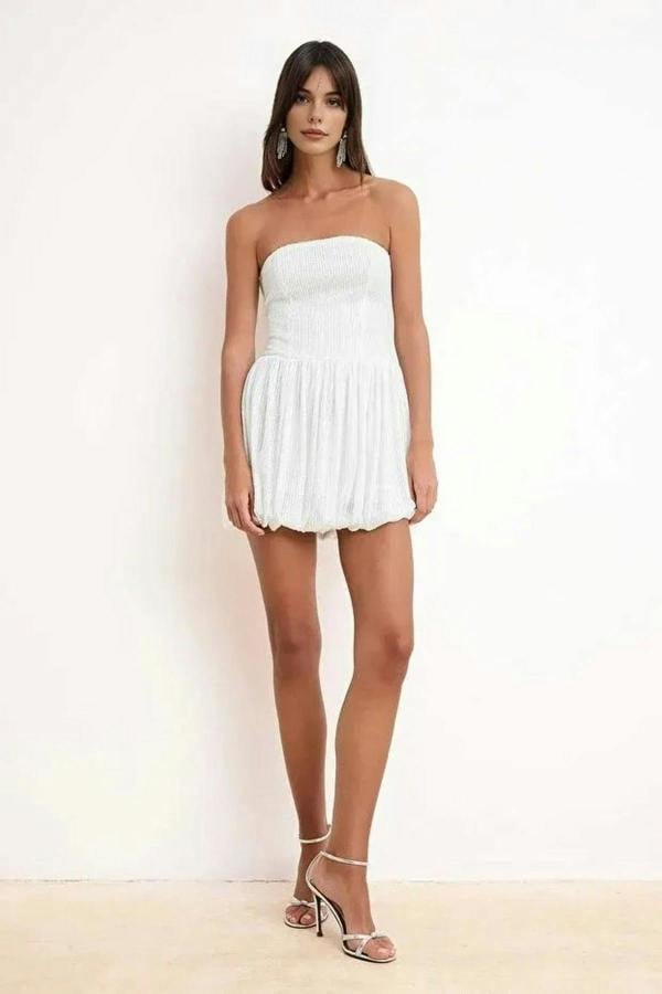 WOVCOR Balloon Skirt Detail Sequin Knit Short Dress
