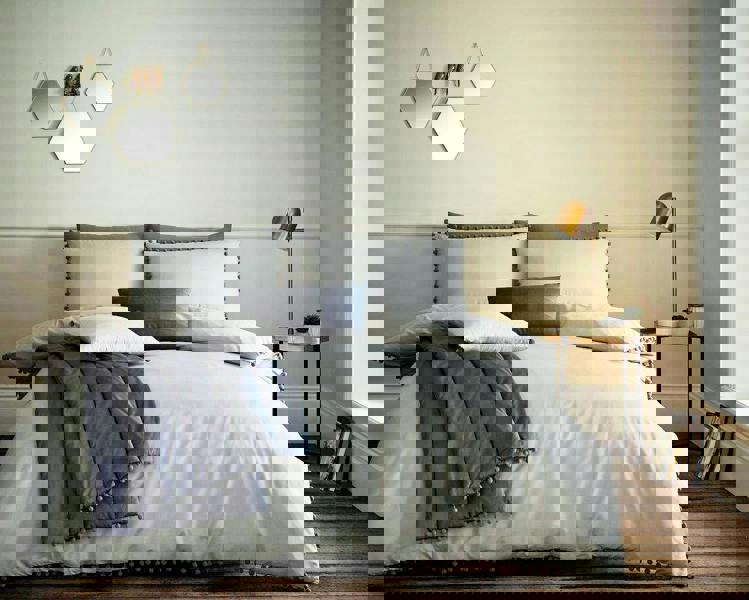 Smart Living Pom Pom Duvet Cover and Pillowcase Set - Grey