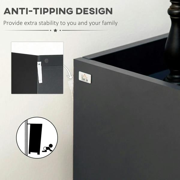 Grey anti-tip shoe cabinet with reinforced side structure and door hardware