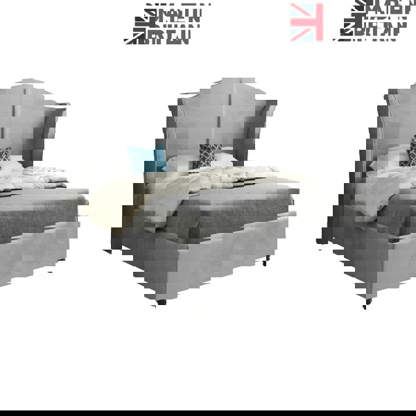 Casa Magna Zampa Curved Top Curved Winged Upholstered Soft Velvet Bed Frame - Grey