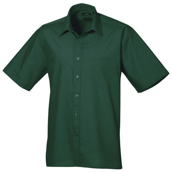 Premier Mens Short Sleeve Formal Poplin Plain Work Shirt - Bottle