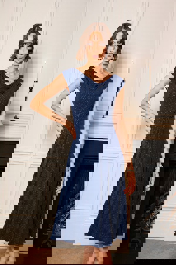 Alie Street London Darcie Cowl Neck Dress (Glitter Blue)