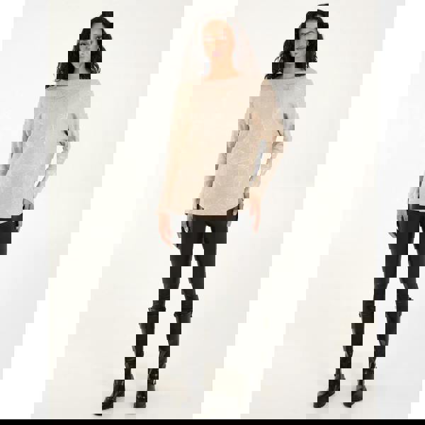 Blue Vanilla Foil Leaf Print Round Neck Jumper