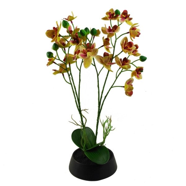 Leaf 43cm Pink Yellow Artificial Orchid in Ceramic Planter