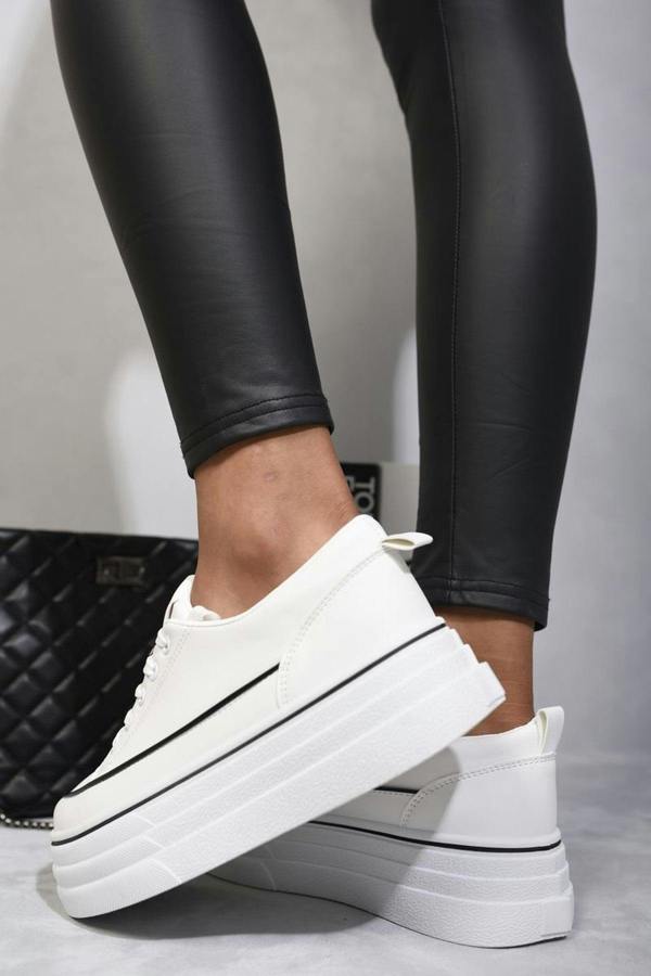 Breanna Platform Wedge Lace Up Trainers - White