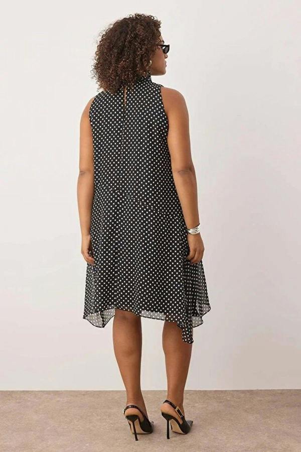 WOVCOR Polka Dot Halter Neck Woven Plus Size Dress