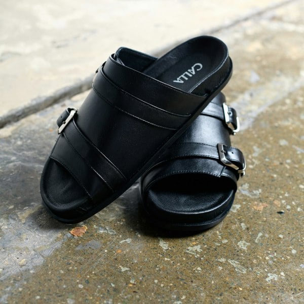 Calla Lily - Black Leather Sandals