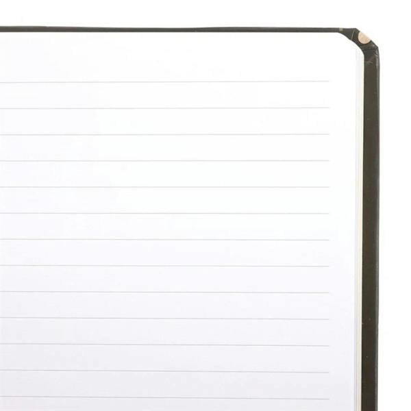 A5 notebook with blank ruled pages and dark cover edge