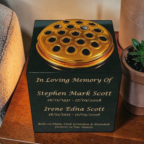 Memorials Direct Granite Memorial Vase for Two Names, Free Personalised Gold Engraving, Solid Granite