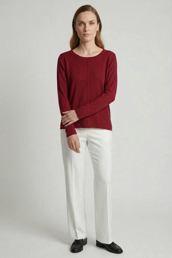 Red | Long Sleeve Relaxed Lightweight Knit Top
