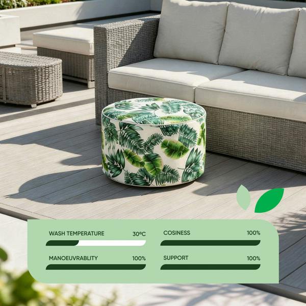 Gardenwize Outdoor Pouf Ottoman – Botanical Green Palm Inflatable Footstool