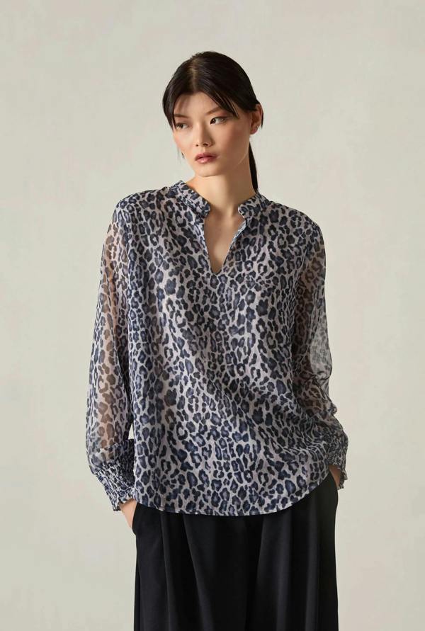 James Lakeland Blue Leopard Print Blouse