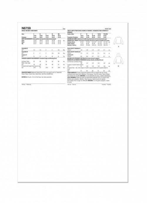 New Look Sewing Pattern 6759, Tops, Sweaters, Hoodies for Men, Women, S-M-L-XL-XXL - Easy