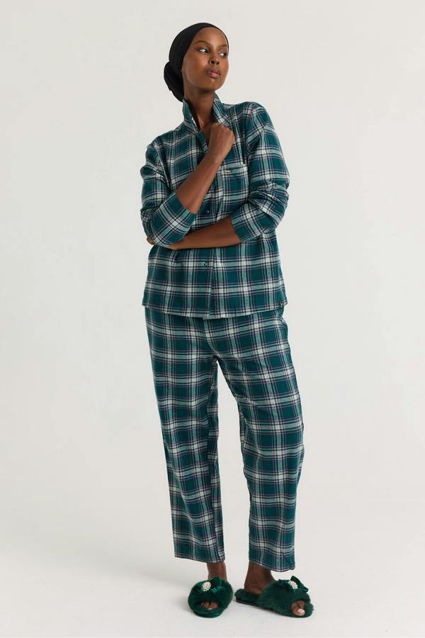 Plaid Long Pyjama Set in Green - Pajamas