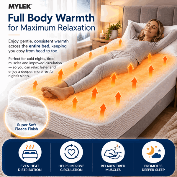 Mylek Electric Blanket Single Size Bed Premium Fleece Underblanket Dual Control with Elasticated Skirt