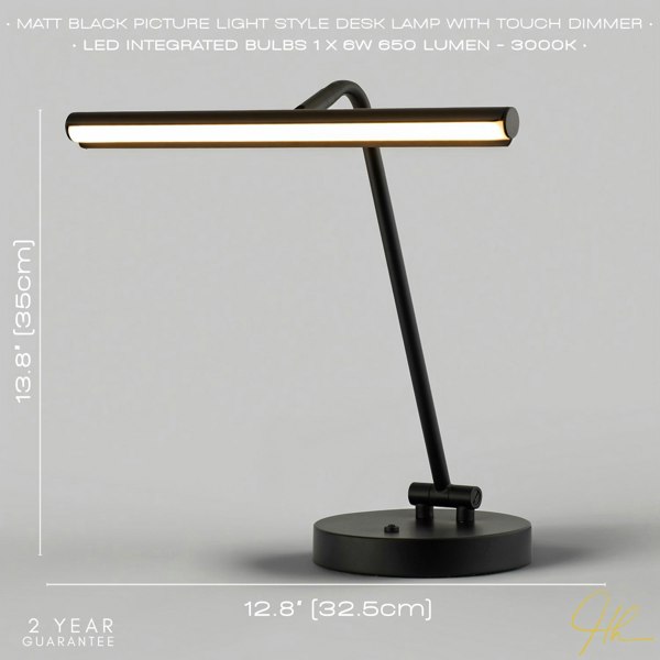 Modern Picture Light Designed LED Black Desk Lamp with Touch Dimmer Button Image 6