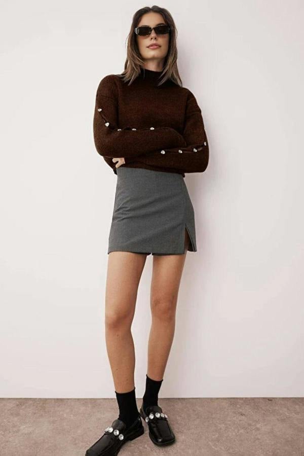 WOVCOR Soft Textured Button Detailed Knit Sweater