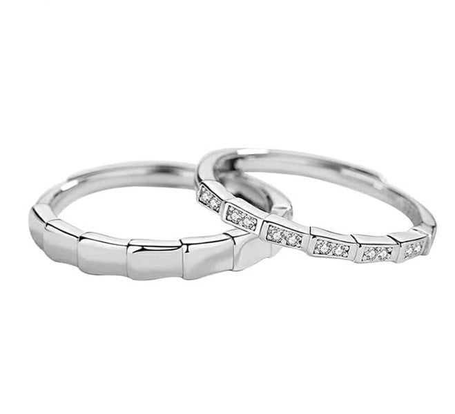 The Colourful Aura Silver Couple Adjustable Promise Eternity Matching Ring Set