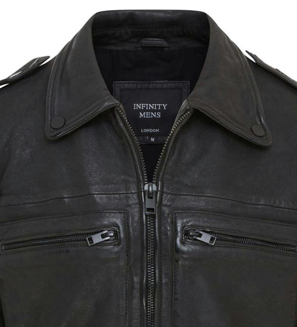 Infinity Leather Mens Classic Black Leather Shirt Jacket - Harstad