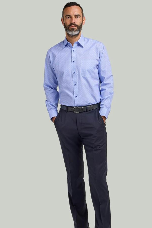 Blue Spot Print Cotton Long Sleeve Shirt