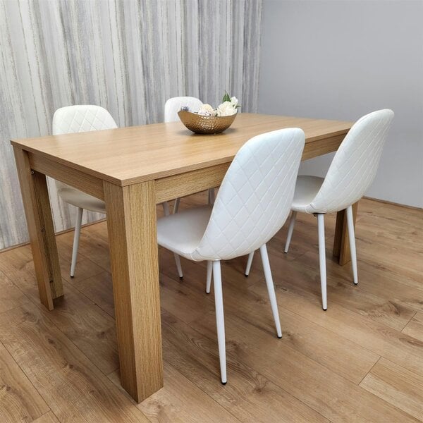 Kosy Koala Wooden Dining Table with 4 white Gem Patterned Chairs Oak Effect Table with white Chairs