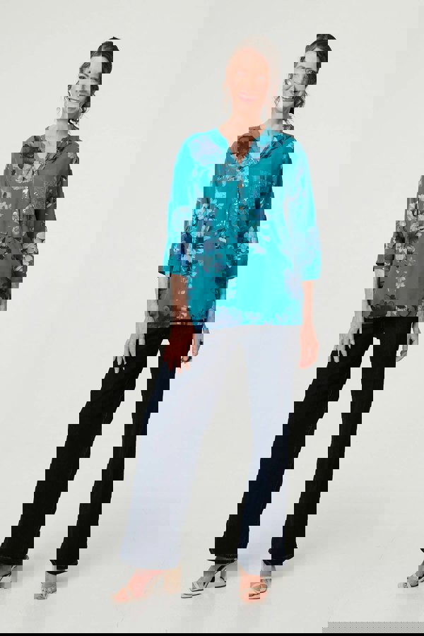 Blue | Floral Sequin Detail 3/4 Sleeve Blouse
