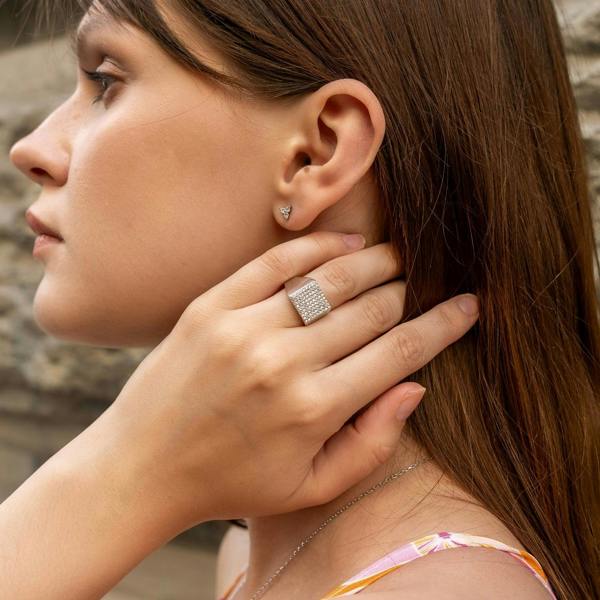 Spero London Sterling Silver Square Pave Signet Ring