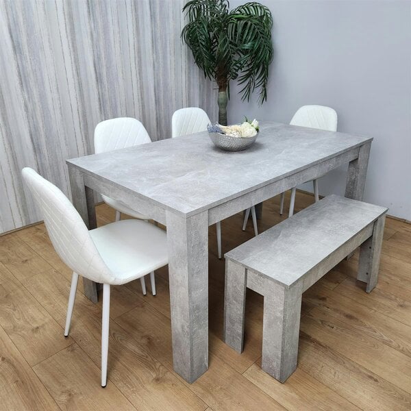 Kosy Koala Wooden Rectangle Dining Table Sets with Set of 4 Chairs, a Bench, Grey and White