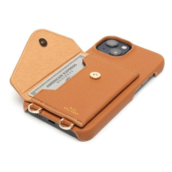 Elie Beaumont Genuine Leather iPhone Case - Tan - Champagne Diamante Lanyard