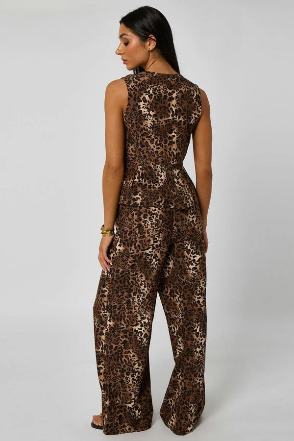 Urban Bliss Leopard Linen-Look Tie Front Waistcoat