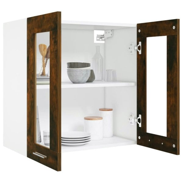 Berkfield Hanging Glass Cabinet Smoked Oak 60x31x60 cm Engineered Wood