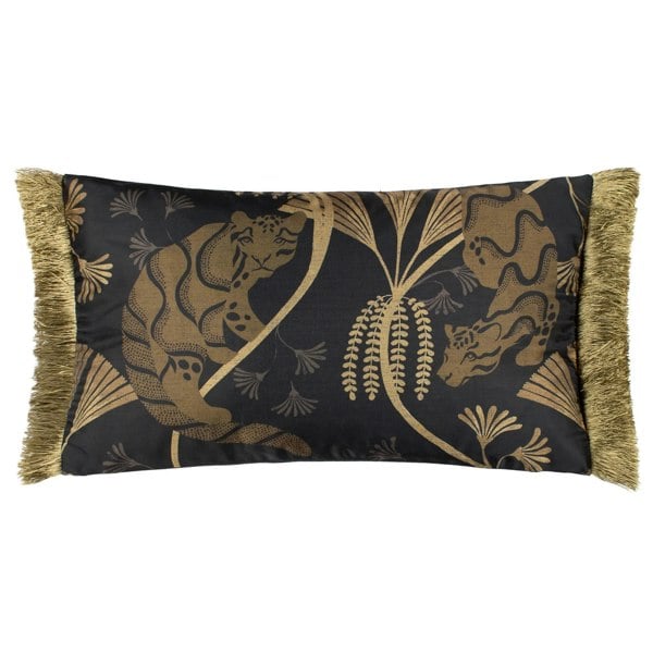 Paoletti Moondusk Fringed Jacquard Rectangular Cushion Cover - Black/Gold