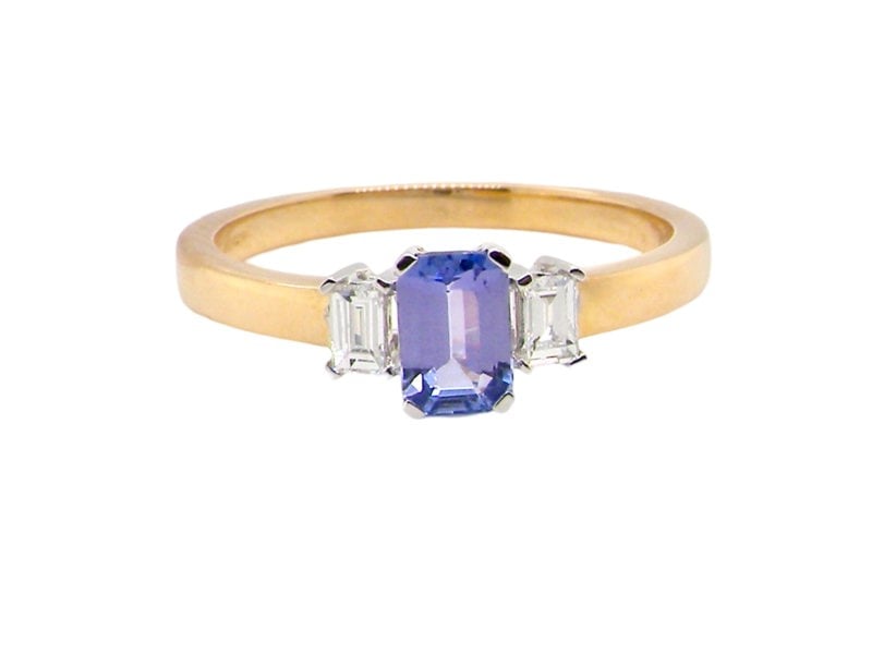 Vintage Tom A Tanzanite and Diamond three stone ring