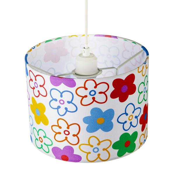 Bright and Colourful Fabric Lampshade with Retro Inspired Floral Decor Image 3