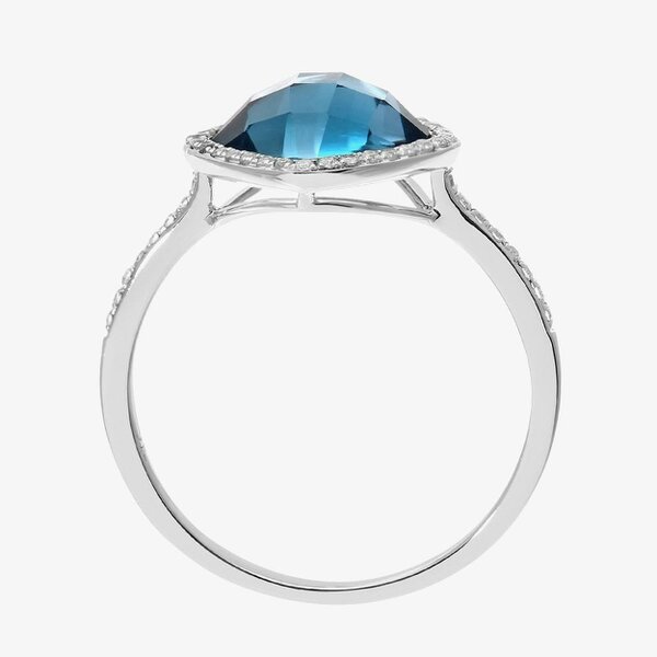 T. H. Baker 9ct White Gold Cushion Cut Blue Topaz Diamond Set Shoulder Ring DR1503W BT