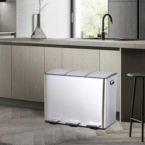 HYGRAD BUILT TO SURVIVE HYGRAD 3 Compartment Recycling Bin 45L Dual Compartments Kitchen Pedal Dust Bin Waste Bin Separation System 3x15L