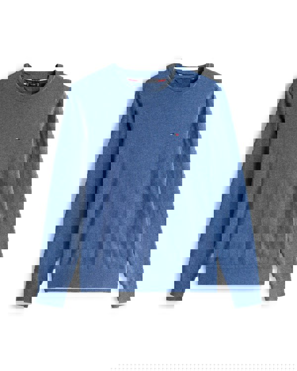 Tommy Hilfiger Essential Cotton Crew Neck Mens Sweatshirt - Aegean Sea Heather - CHO - Designer Mens Sweatshirts