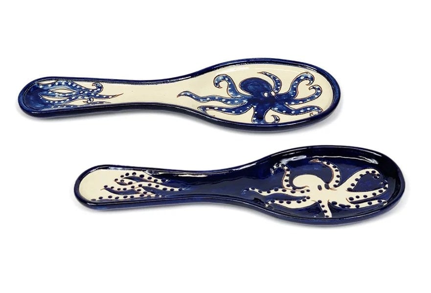 Verano Spanish Ceramics Signature - Blue & White Octopus - Spoon Rests