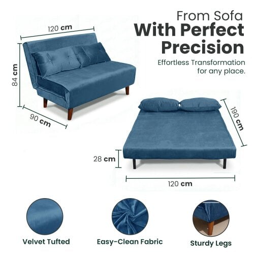 Kosy Koala Double Sofa Bed Sleeper Foldable Portable Pillow Lounge Couch Blue Sofa