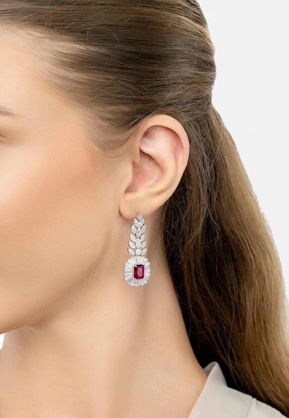 Latelita Countess Gemstone Drop Earrings Ruby Silver