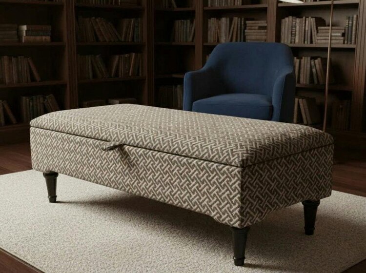 ISTOOLS Multifunctional Eden Brown Bloc Pattern Geometry Coffee Table Storage Ottoman Pouffe – Stylish Living Room Footstool - 36 x 24 Inches (92 x 61cm)
