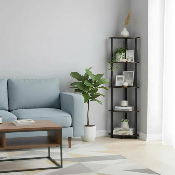 WALPLUS Turn-N-Tube 5 Tier Corner Display Rack Multipurpose Shelving Unit, Dark Walnut perfect for organized storage and display
