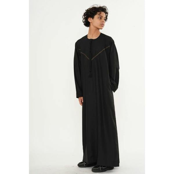 HM10 - Boy's Thobe Emirati Omani Zipped Jubba - Black - Thobez - 19